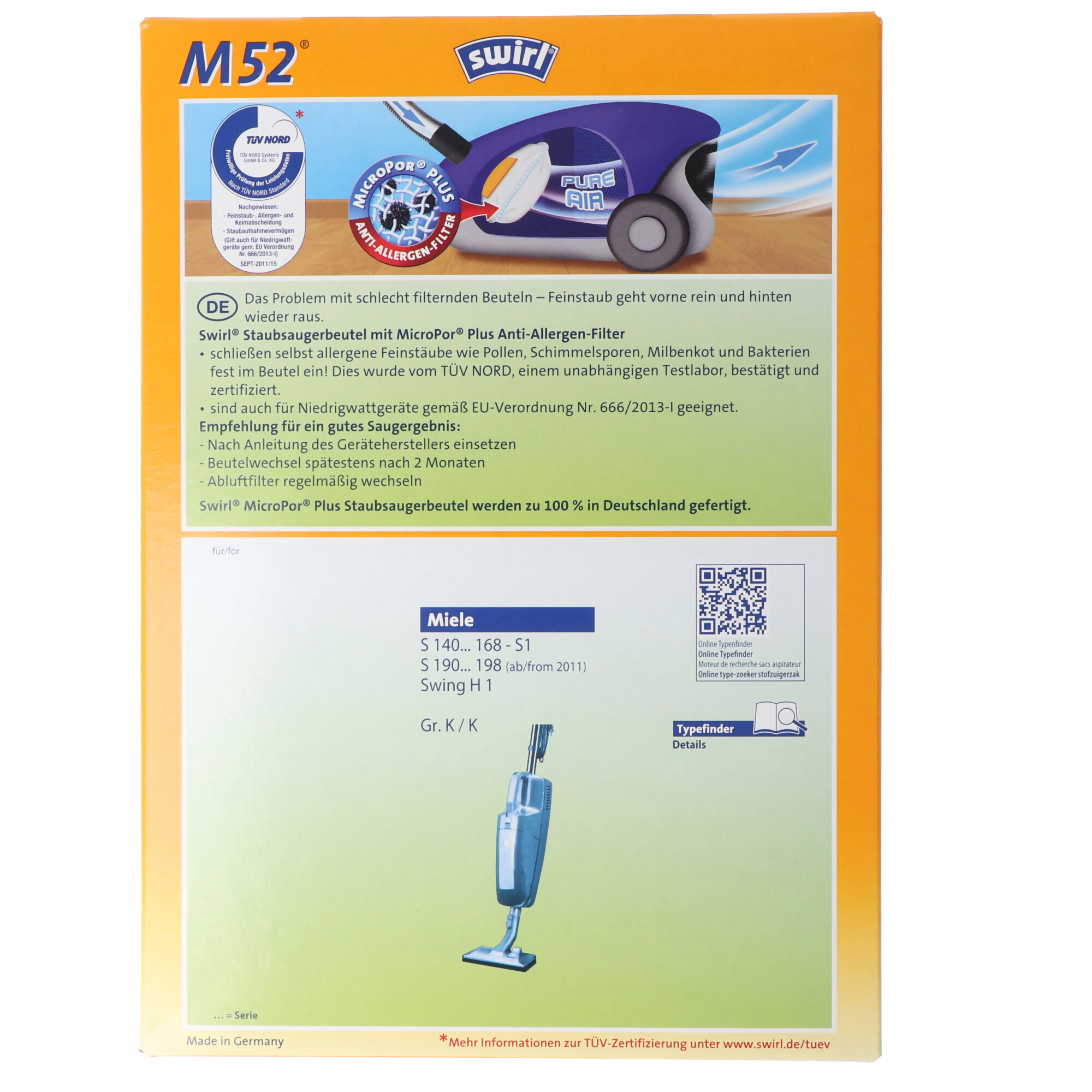 Swirl Staubsaugerbeutel M52 MicroPor Plus für Miele Staubsauger