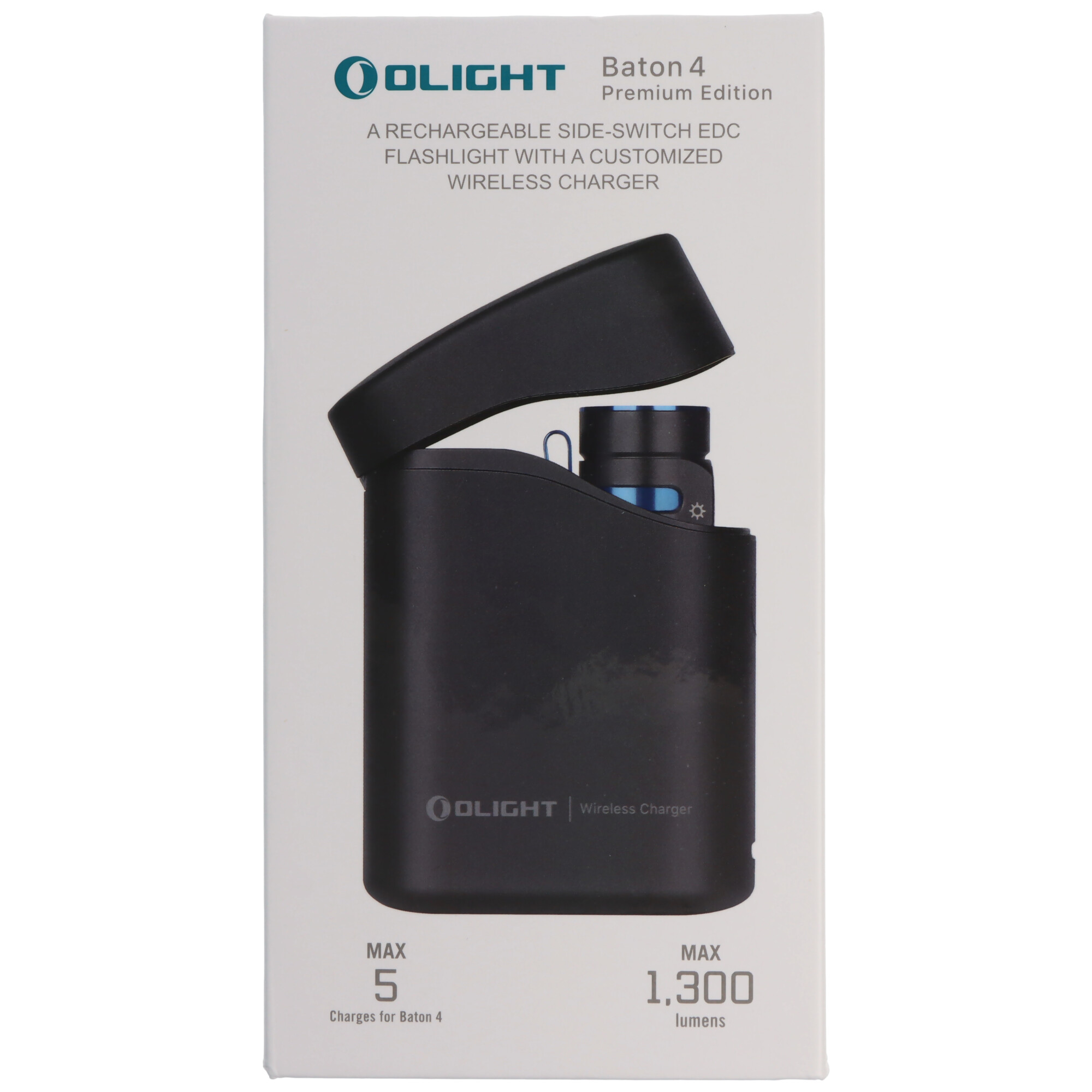 Olight Baton 4 Premium Edition schwarz, LED-Taschenlampe mit Ladecase, ultra-kompakt und leistungsstark, 1300 Lumen