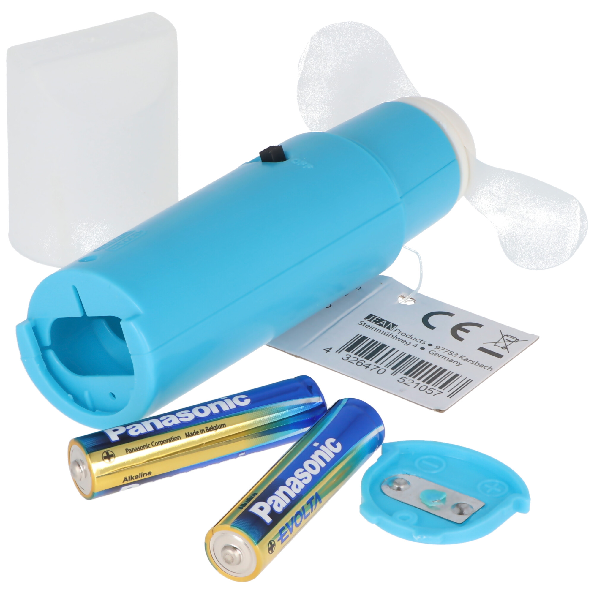 Mini-Ventilator mit Deckel, Handventilator, farblich sortiert, inklusive 2x Micro AAA Batterien