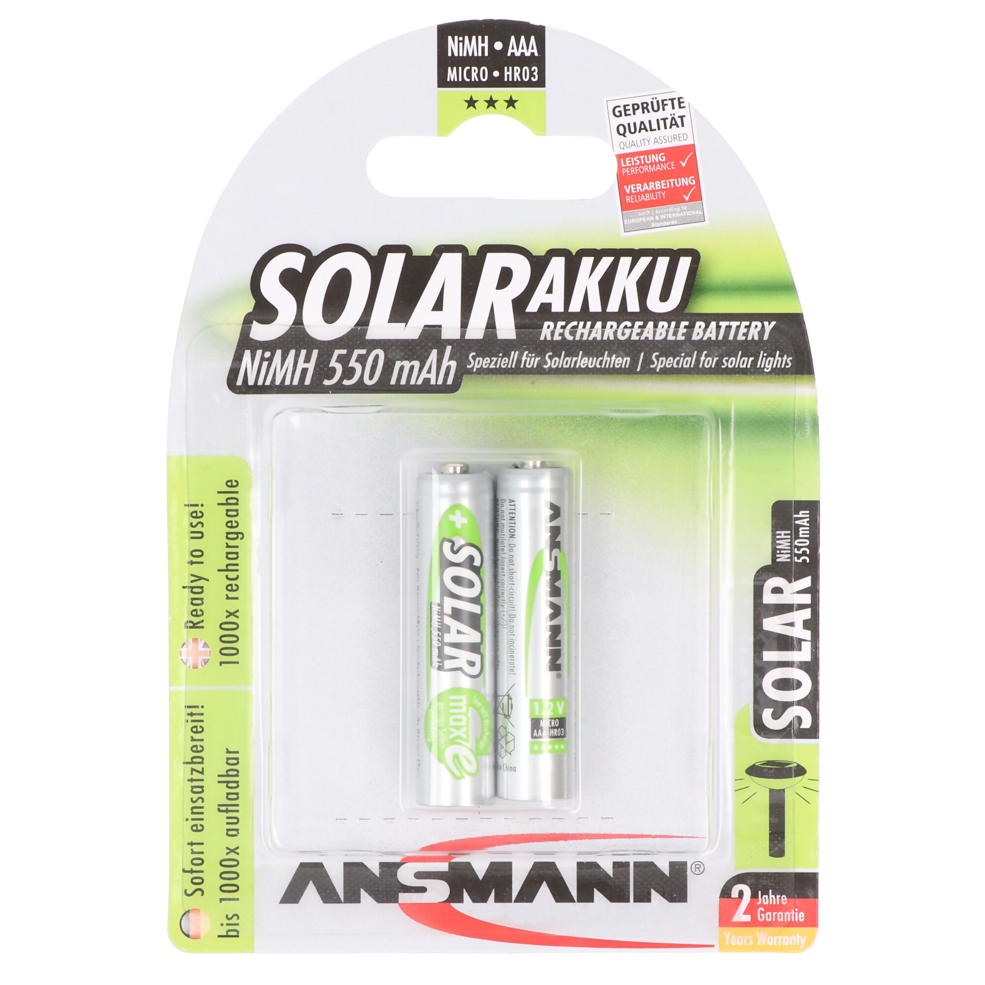 Ansmann Solar Micro / AAA Green 2er Pack perfekt für Solarleuchten