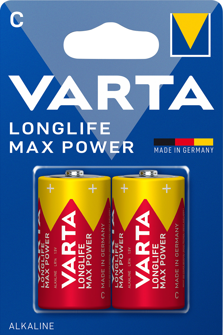 Varta Batterie Alkaline, Baby, C, LR14, 1.5V Longlife Max Power, Retail Blister (2-Pack)