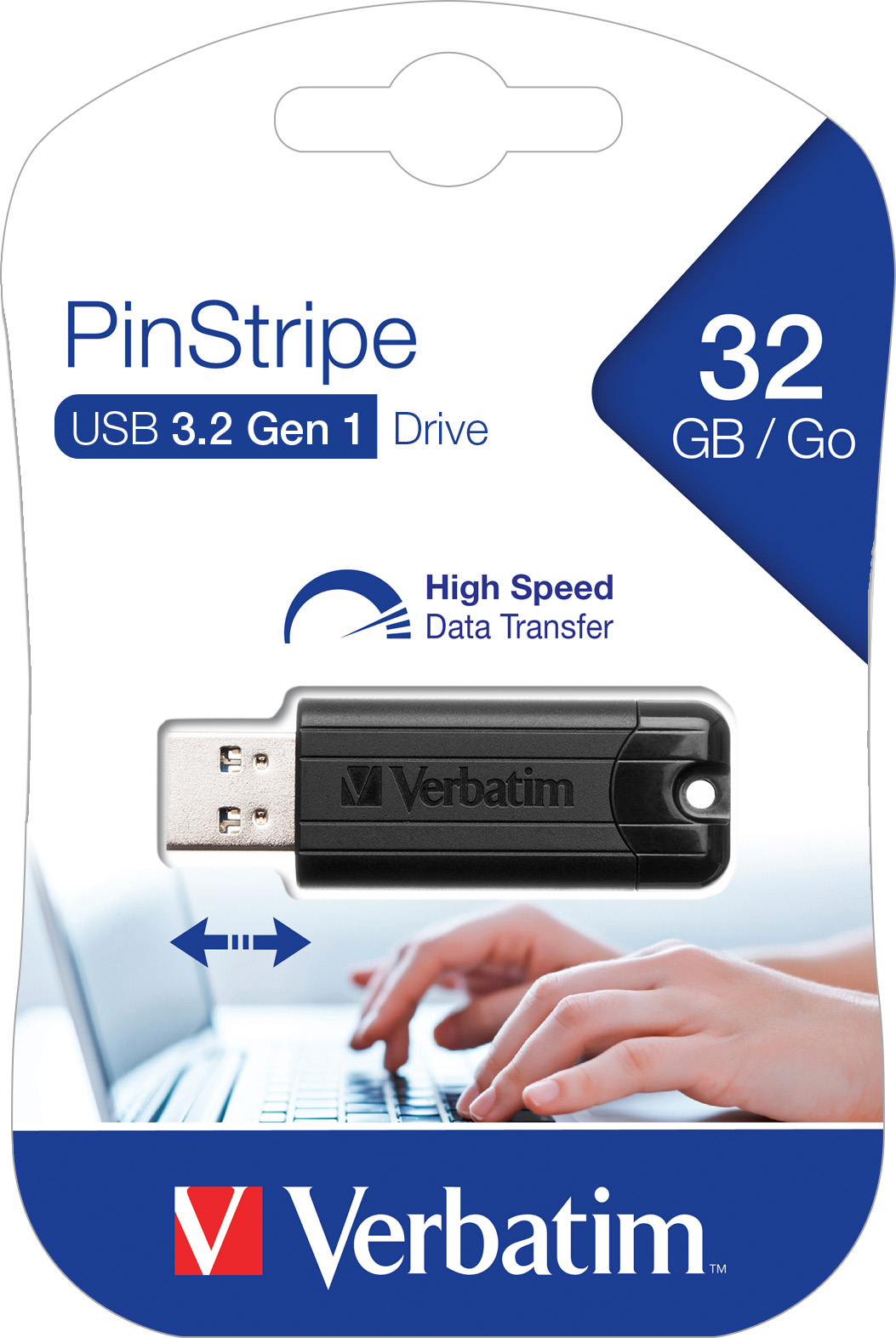 Verbatim USB 3.2 Stick 32GB, PinStripe, schwarz Typ-A, (R) 30MB/s, (W) 10MB/s, Retail-Blister