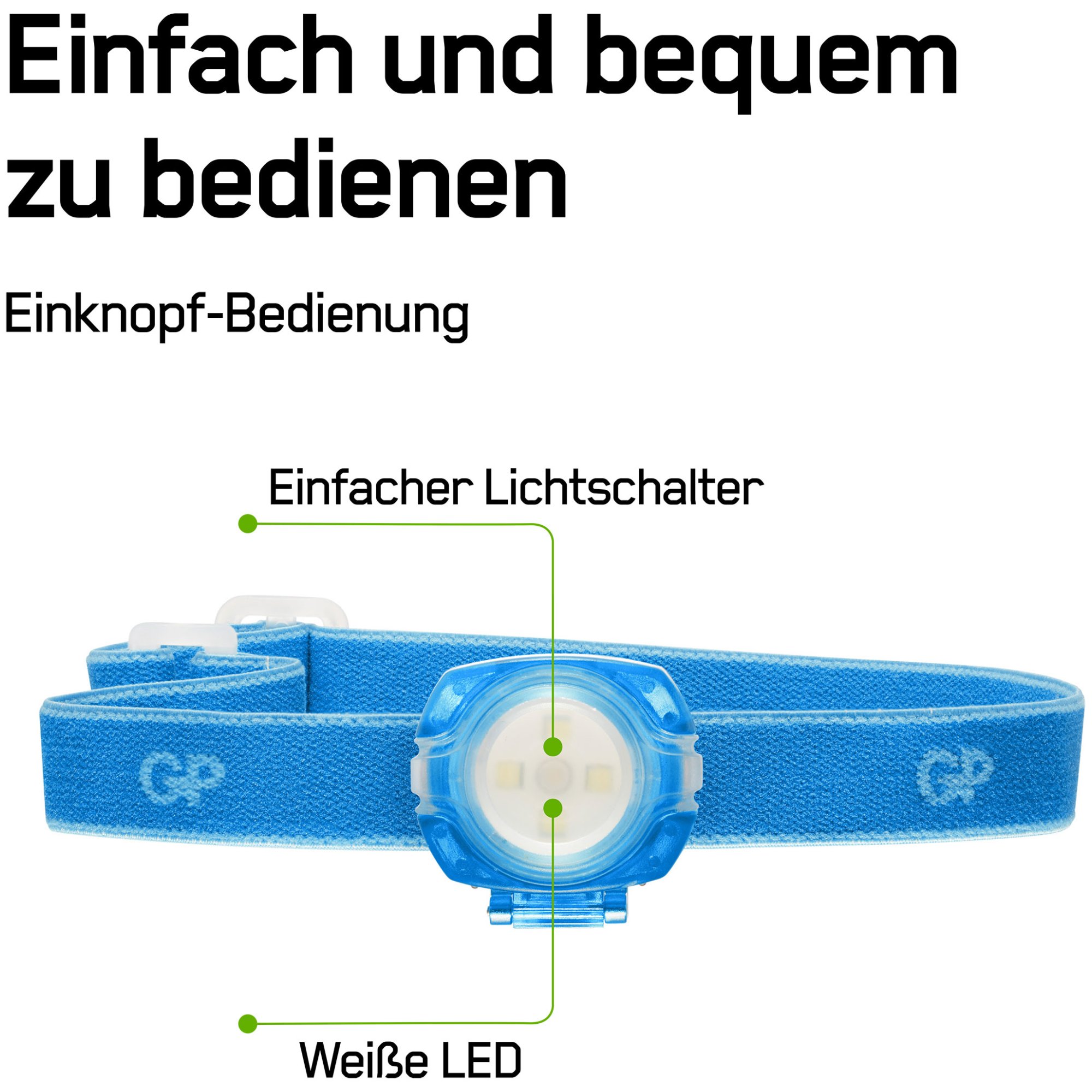 Stirnlampe GP CH31 40lumen inkl. 2x CR2025 Lithium Knopfzellen Blau