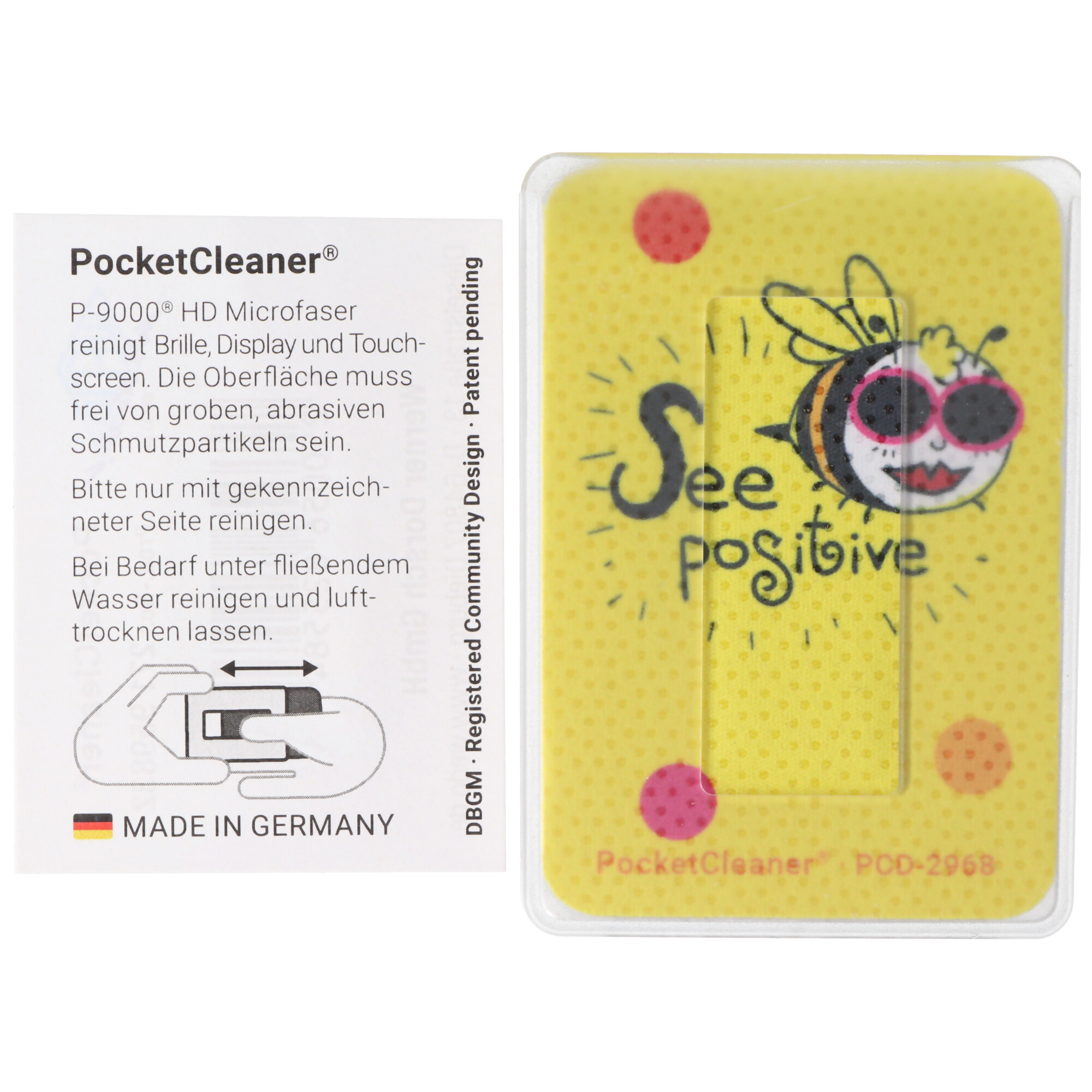 PocketCleaner Brillen-Putztuch, Smartphone- oder Tabletputztuch im Kunststoff-Etui, Design sortiert