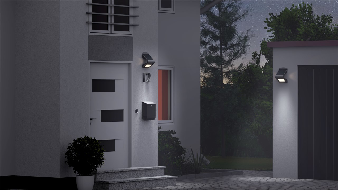 Goobay LED-Solar-Wandleuchte mit Bewegungsmelder, 3,2 W, schwarz - LED-Solarleuchte bietet eine neutralweiße Lichtlösung für Hauseingänge, Carports und Treppen