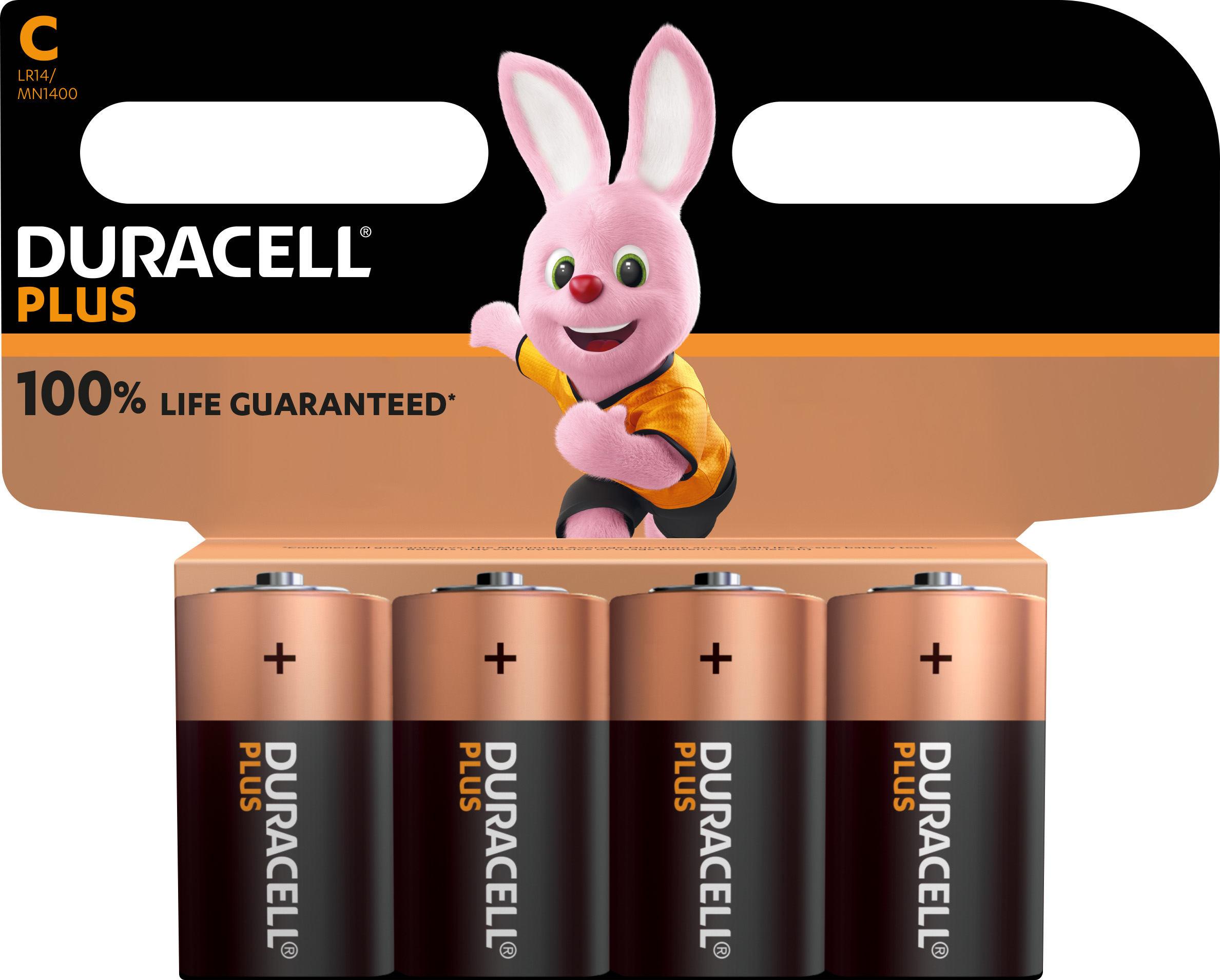 Duracell Batterie Alkaline, Baby, C, LR14, 1.5V Plus, Extra Life, Retail Blister (4-Pack)