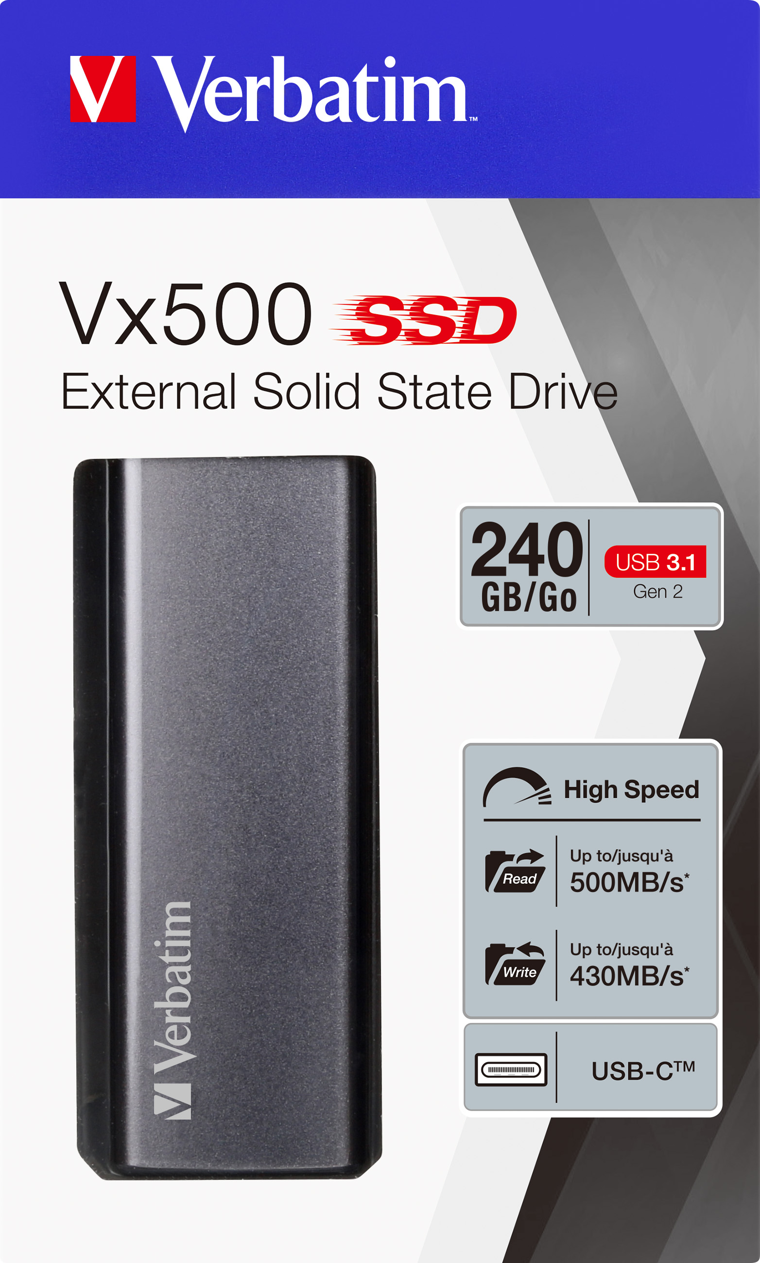 Verbatim SSD 240GB, USB 3.1, Typ A-C, Mini Vx500, (R) 500MB/s, (W) 430MB/s, Retail-Blister