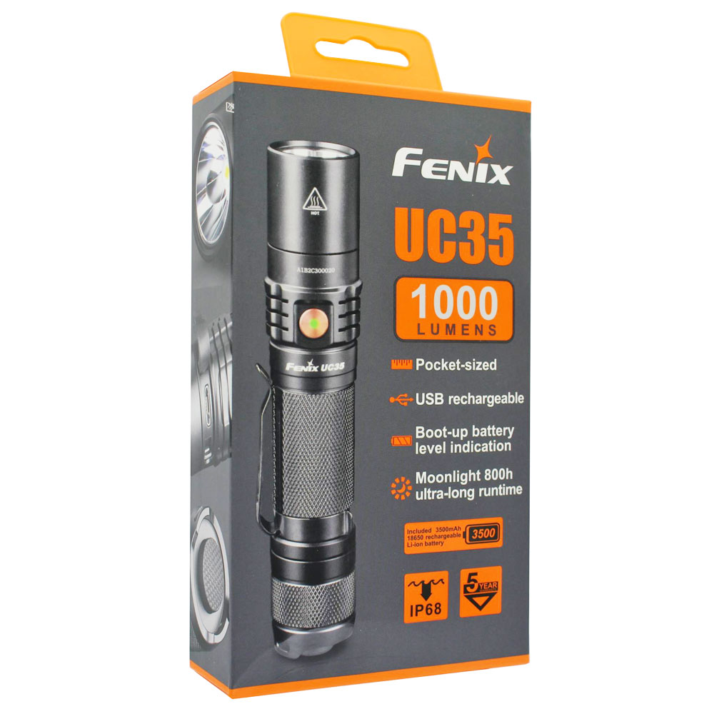 Fenix UC35 V2.0 LED Taschenlampe mit USB Anschluss, inklusive Li-Ion Akku 3500mAh und Ladekabel