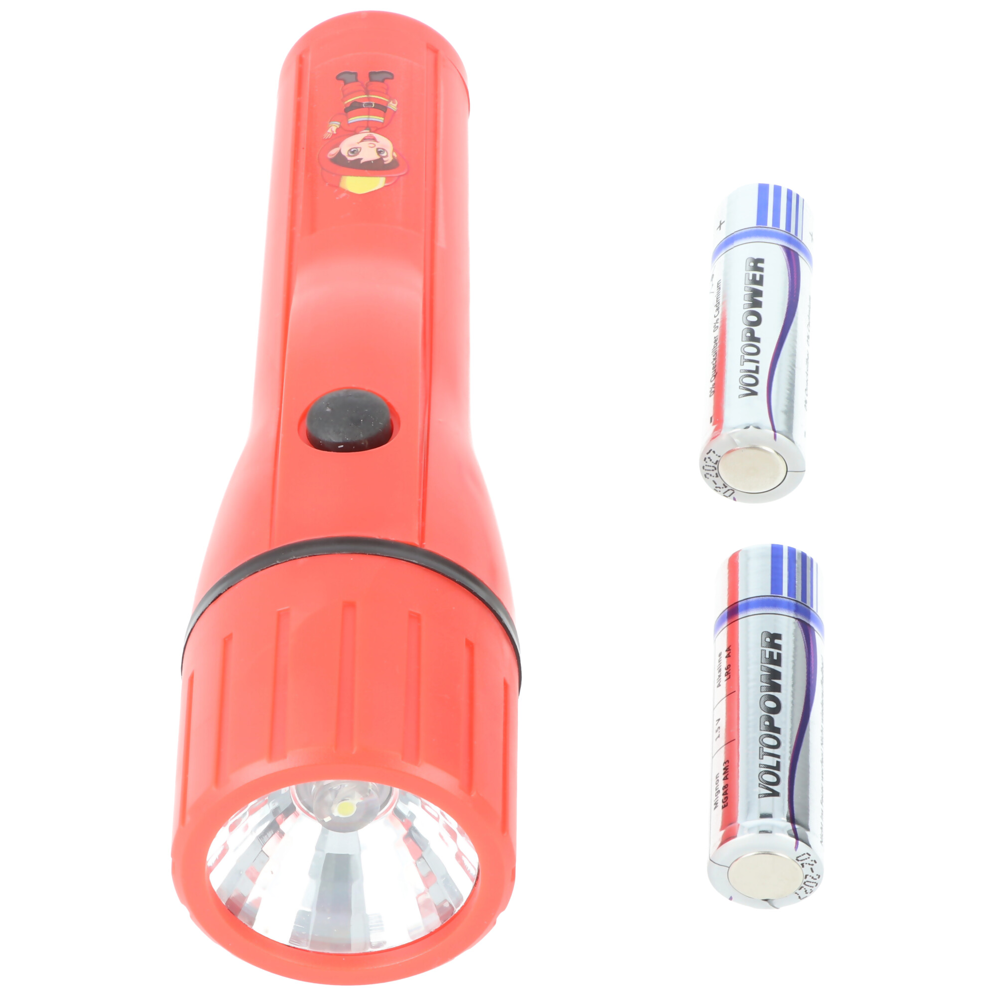 LED Kindertaschenlampe im tollen Feuerwehrmann Design, einfach zu bedienen, nur 135 Gramm schwer, Lieferung erfolgt mit 2x AA Batterien