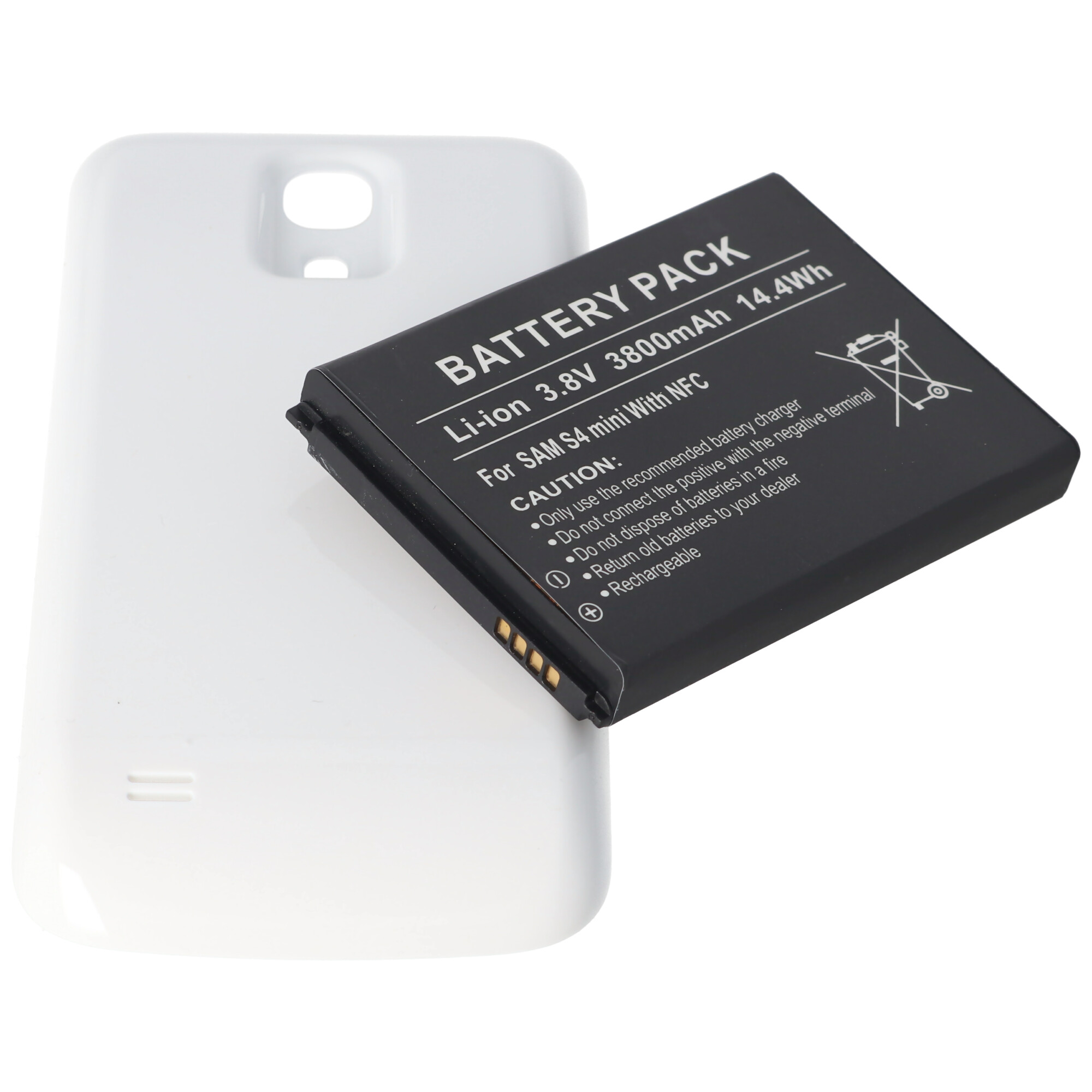 Akku passend für Samsung Galaxy S4 Mini, B500BU, B500BE, Li-Ion, 3,8V, 3800mAh, 14,4Wh, mit NFC, mit cover, white