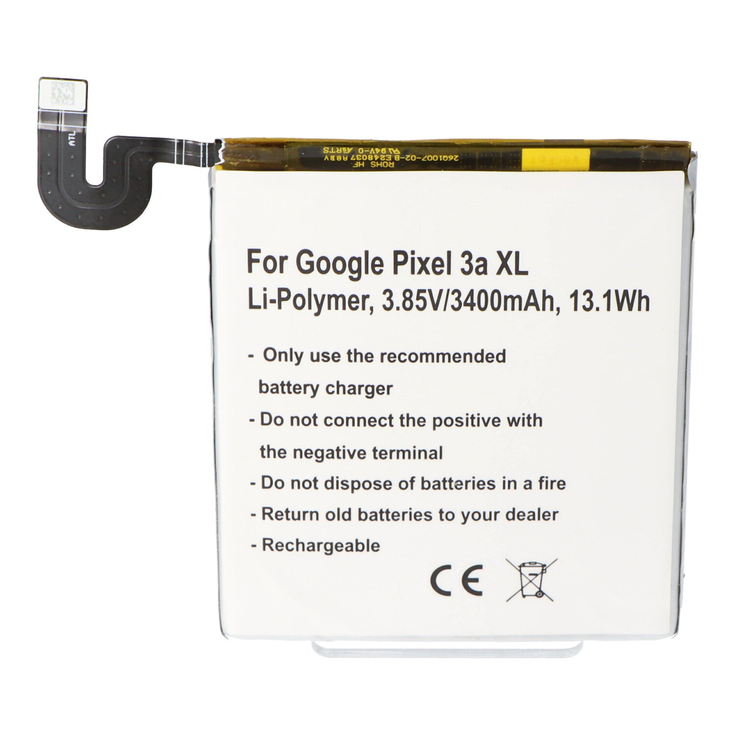 Akku passend für Google Pixel 3a XL, Li-Polymer, 3,85V, 3400mAh, 13,1Wh, built-in, ohne Werkzeug