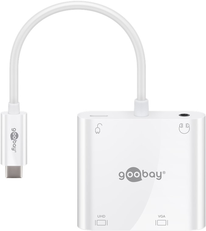 Goobay USB-C™ Multiport-Adapter HDMI™+VGA+PD 100 W - erweitert ein USB-C™-Gerät um einen HDMI™- , einen 3.5 mm Audio- und einen VGA-Anschluss