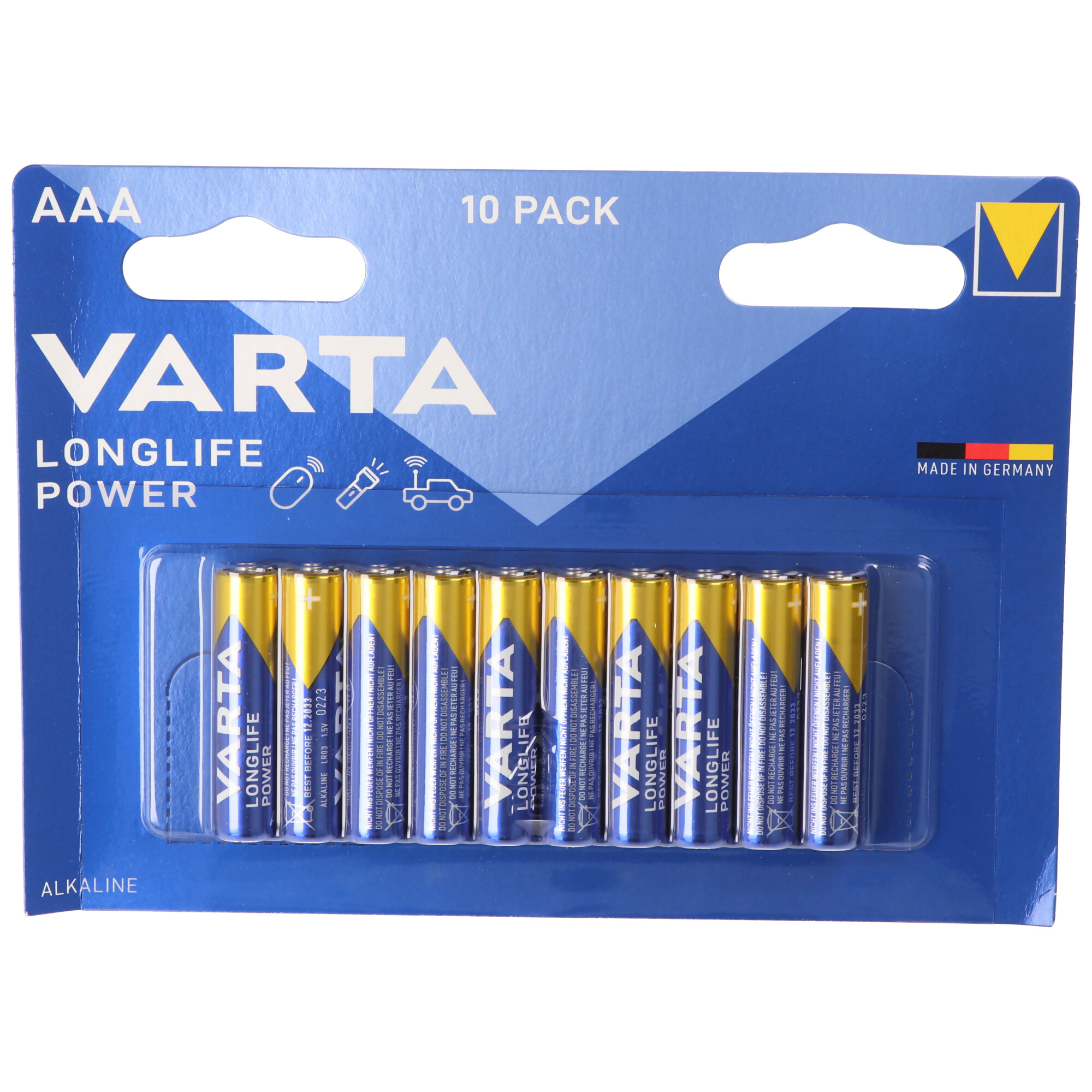 Varta Batterie Alkaline, Micro, AAA, LR03, 1.5V Longlife Power, Retail Blister (10-Pack)