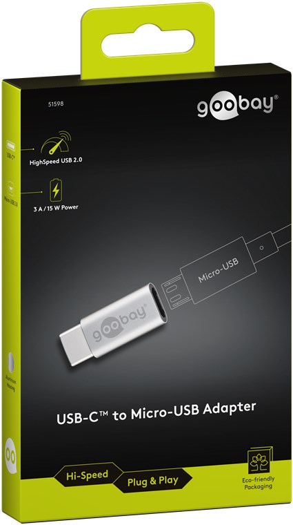 Goobay Adapter USB-C™ auf USB 2.0 Micro-B, silber box - USB-C™-Stecker > USB 2.0-Micro-Buchse (Typ B)