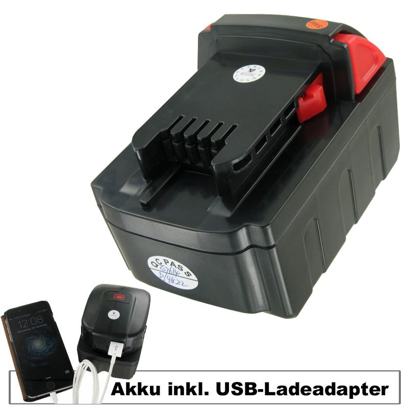 Akku und USB-Ladeadapter passend für MILWAUKEE M18 VC Akku Li-Ion 18 Volt, 4000mAh