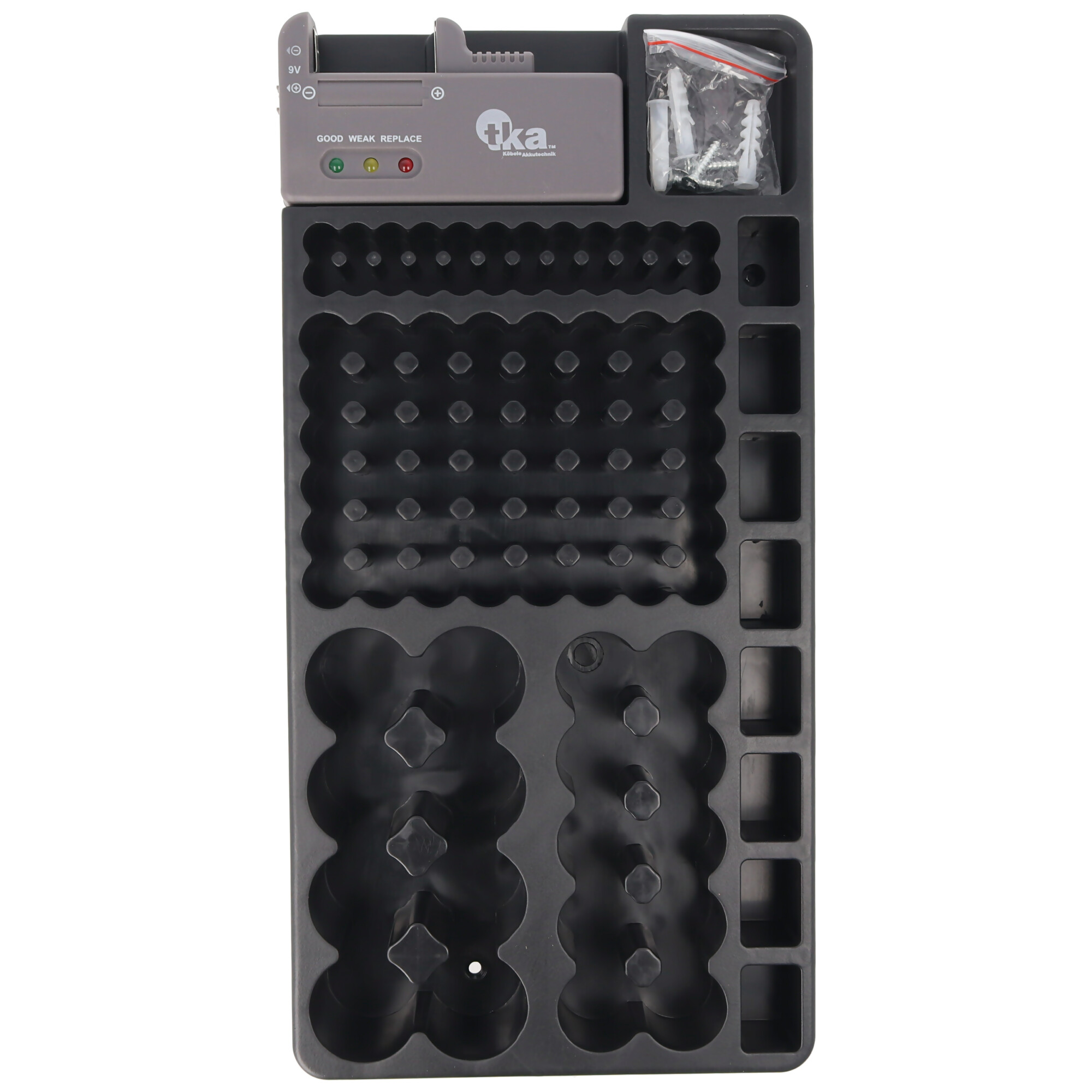 2in1-Batterie-Organizer, Universal Akkubox für 1-110 Akku oder Batterien z.B. Mignon AA LR6, Micro AAA LR03, C, D, 9V