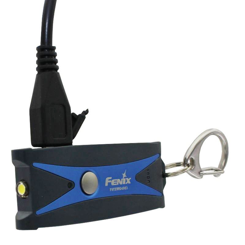 Fenix UC01 LED-Taschenlampe im blauen Gehäuse, schlüsselbundleuchte mit Akku und USB Ladefunktion