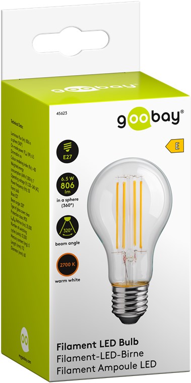 Goobay Filament-LED-Birne, 7 W - Sockel E27, warmweiß, nicht dimmbar