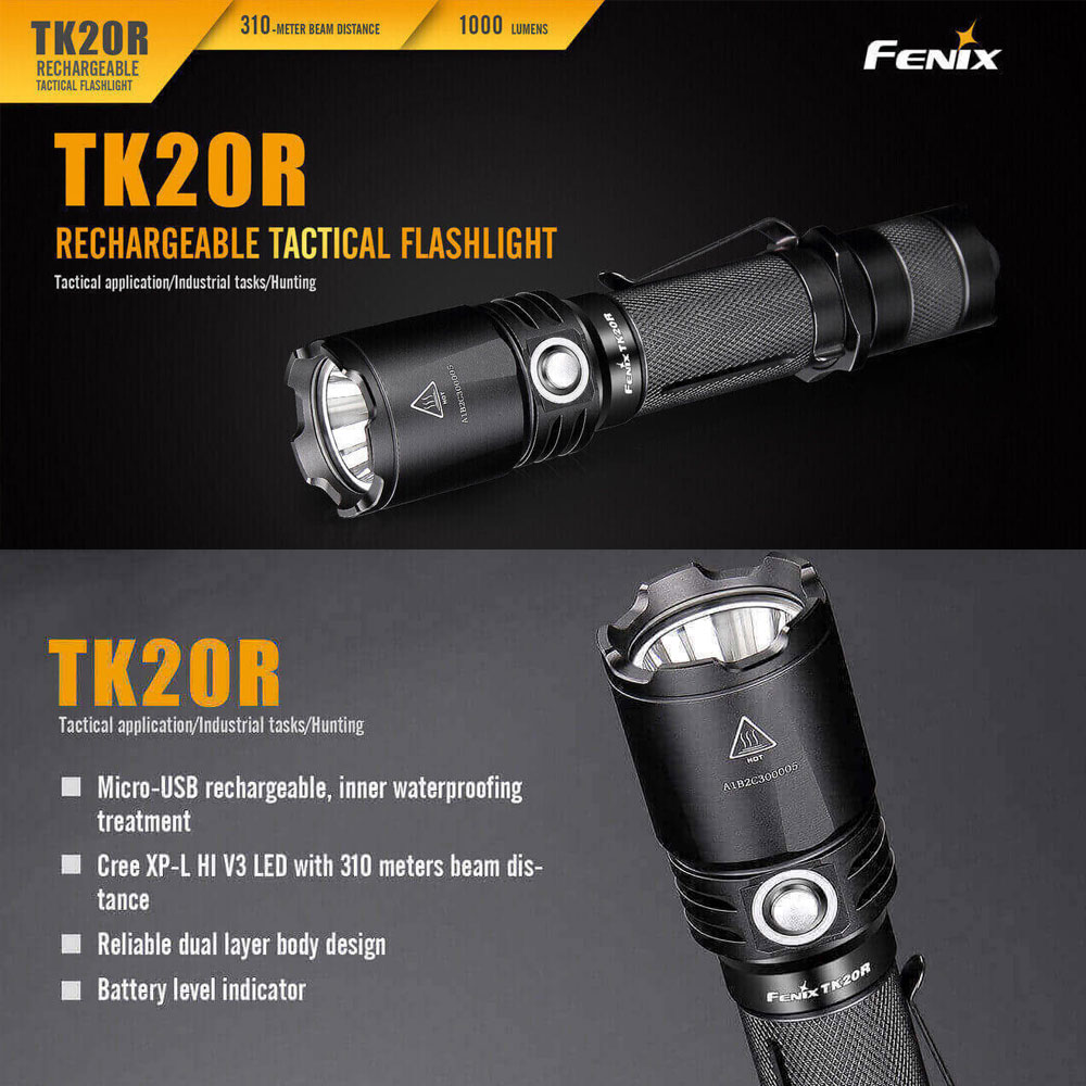Fenix TK20R Cree XP-L HI V3 LED-Taschenlampe inklusive 2900mAh Li-Ion Akku und Ladekabel