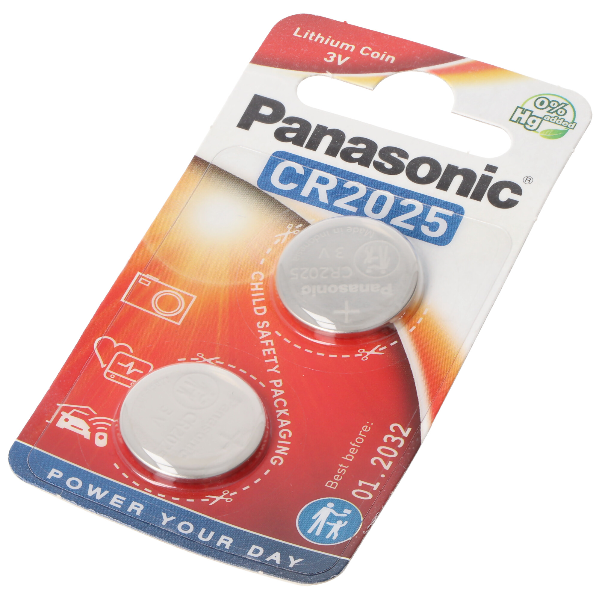 Panasonic Batterie Lithium, Knopfzelle, CR2025, 3V Electronics, Lithium Power, Retail Blister (2-Pack)