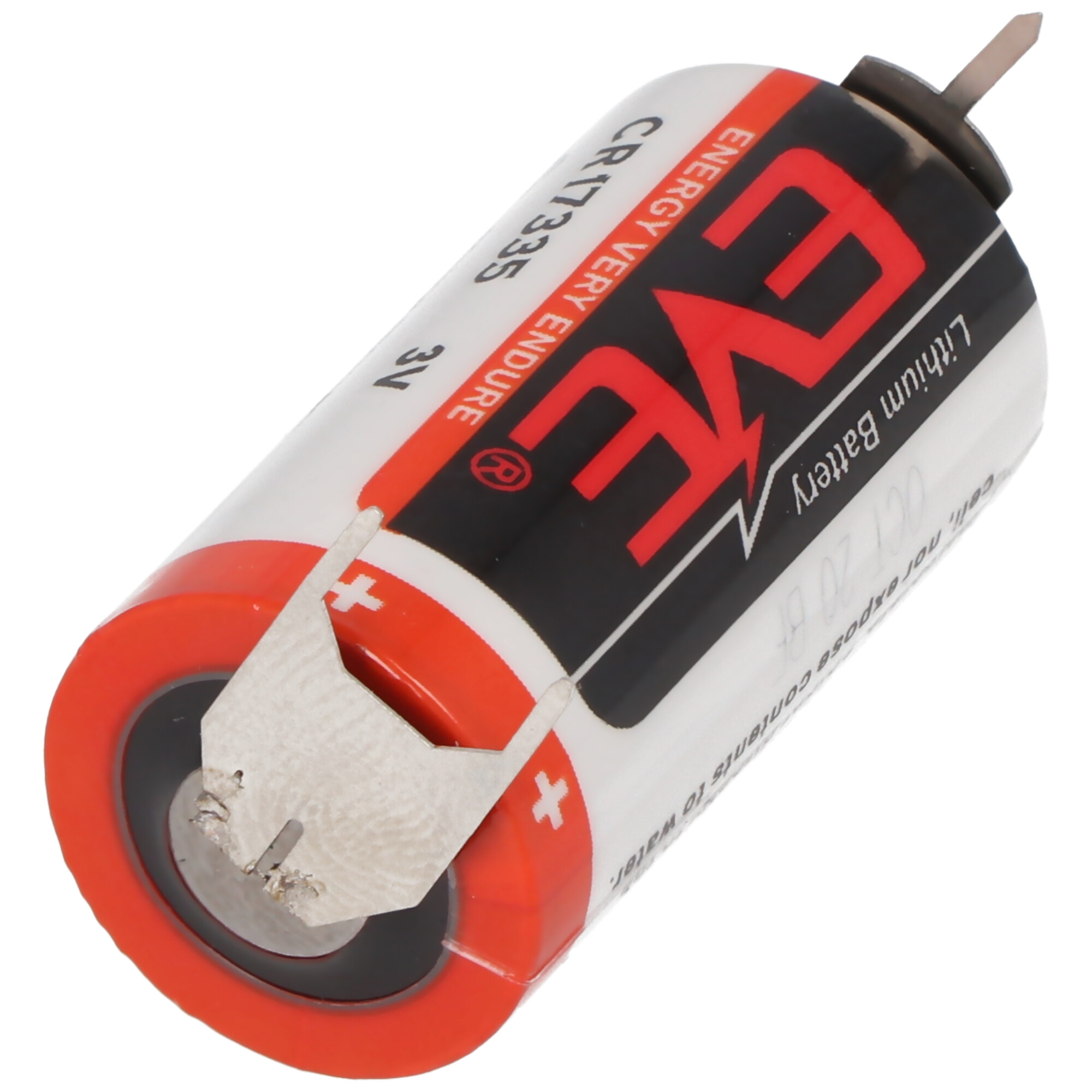 EVE CR17335 Batterie Baugröße 2/3A mit 3 Volt 1550mAh Abmessungen 33,5 x 17mm mit Printkontakten ++/- 7,6mm Rastermaß