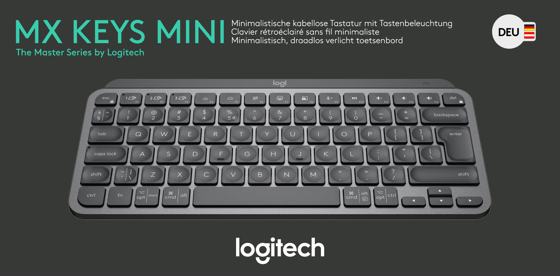 Logitech Tastatur MX Keys Mini, Wireless, Bluetooth, grafit Illuminated, DE, Retail