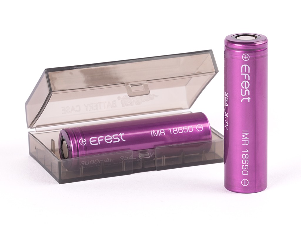Efest Purple IMR 18650 2900mAh 3,6V - 3,7V min. 2820mAh typ. 2900MAh maximal 35A Stromabgabe (Flat Top) inkl. Akkuschutzbox
