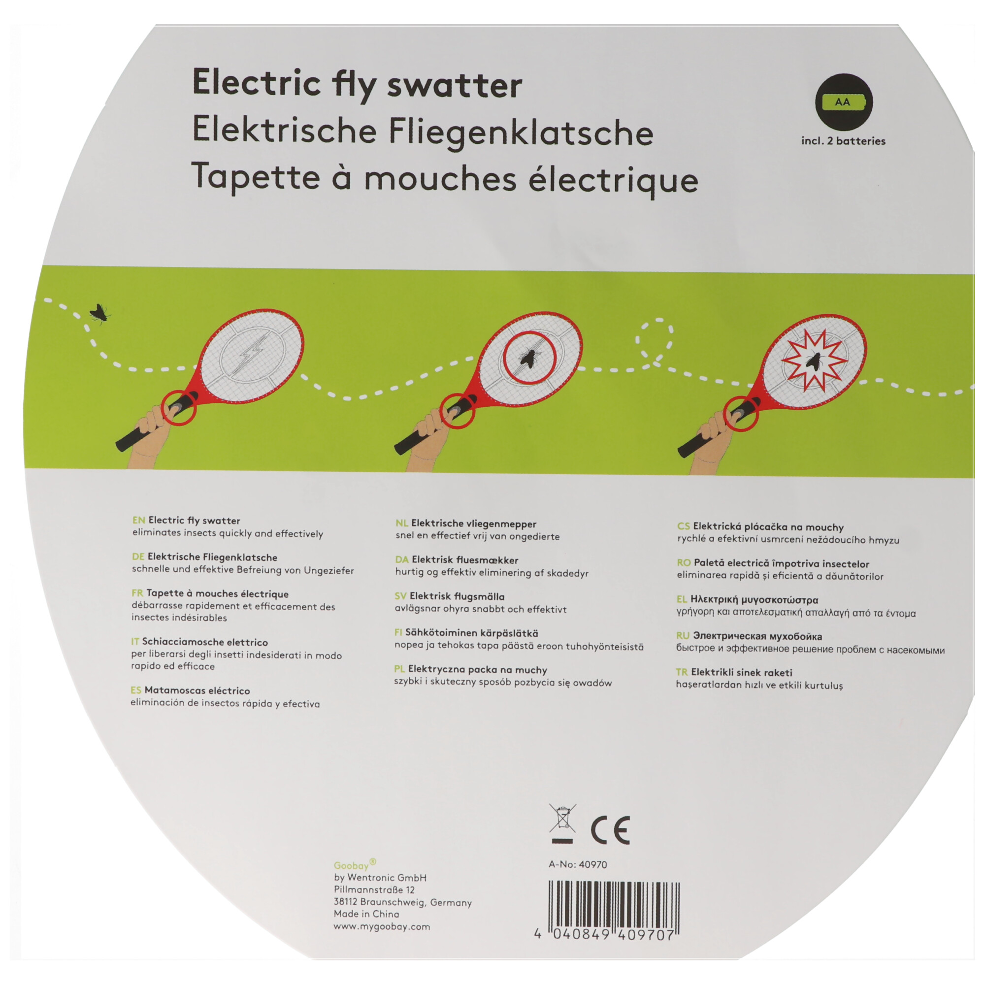 Fliegenklatsche elektrisch ideal für den Hausgebrauch, die Küche, Camping, Picknick, Grillfeste, Meer und See