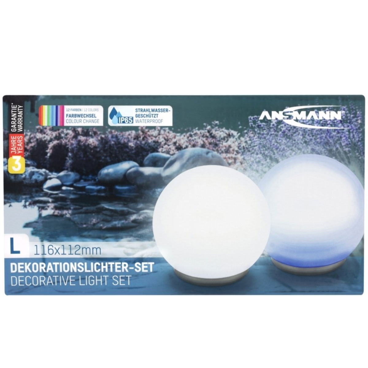 2 Stück ANSMANN Aqua Ball schwimmende LED-Wasserleuchten mit Farbfunktionen, inklusive 3 AAA Micro Batterien und Fernbedienung