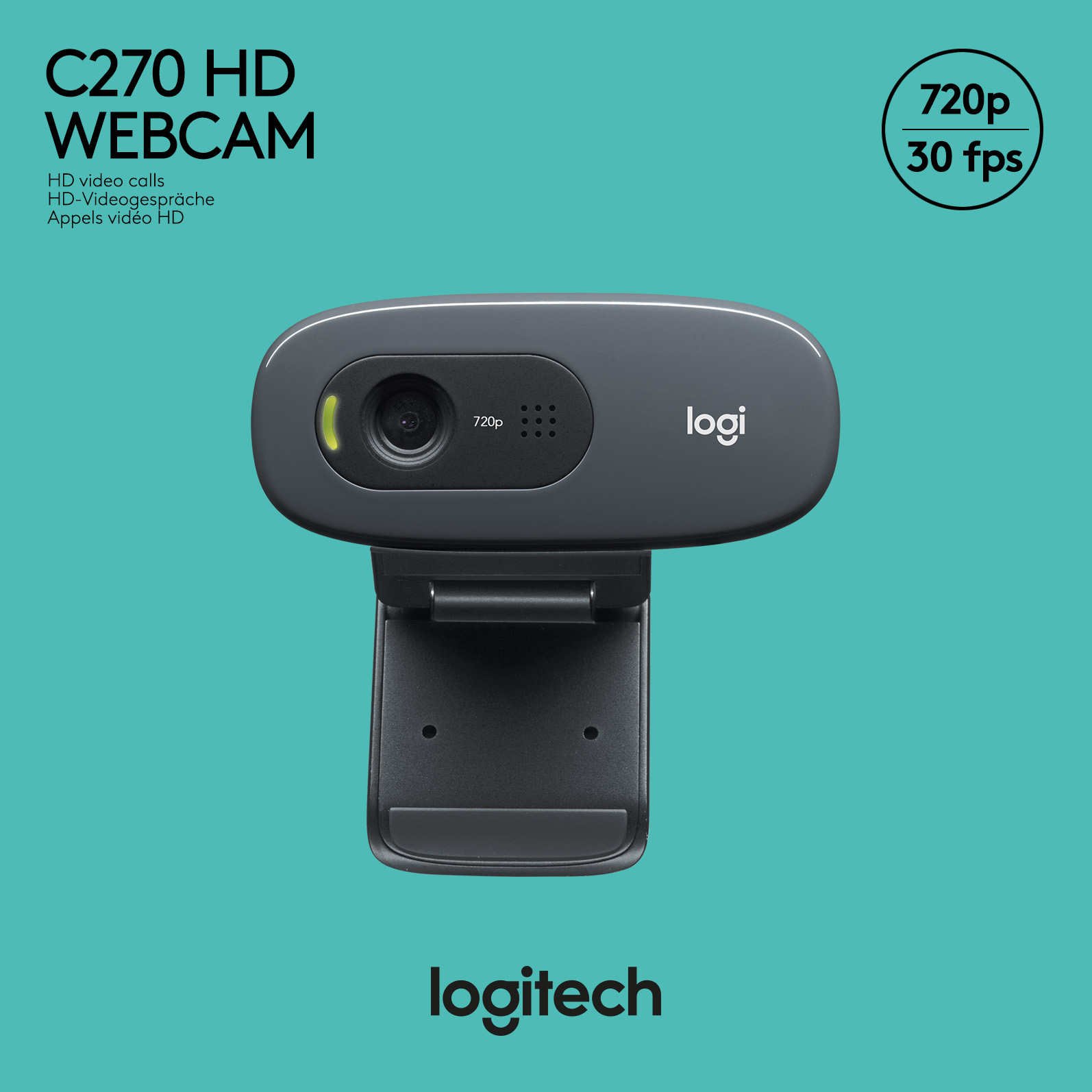 Logitech Webcam C270, HD 720p, schwarz 1280x720, 30 FPS, USB, Retail