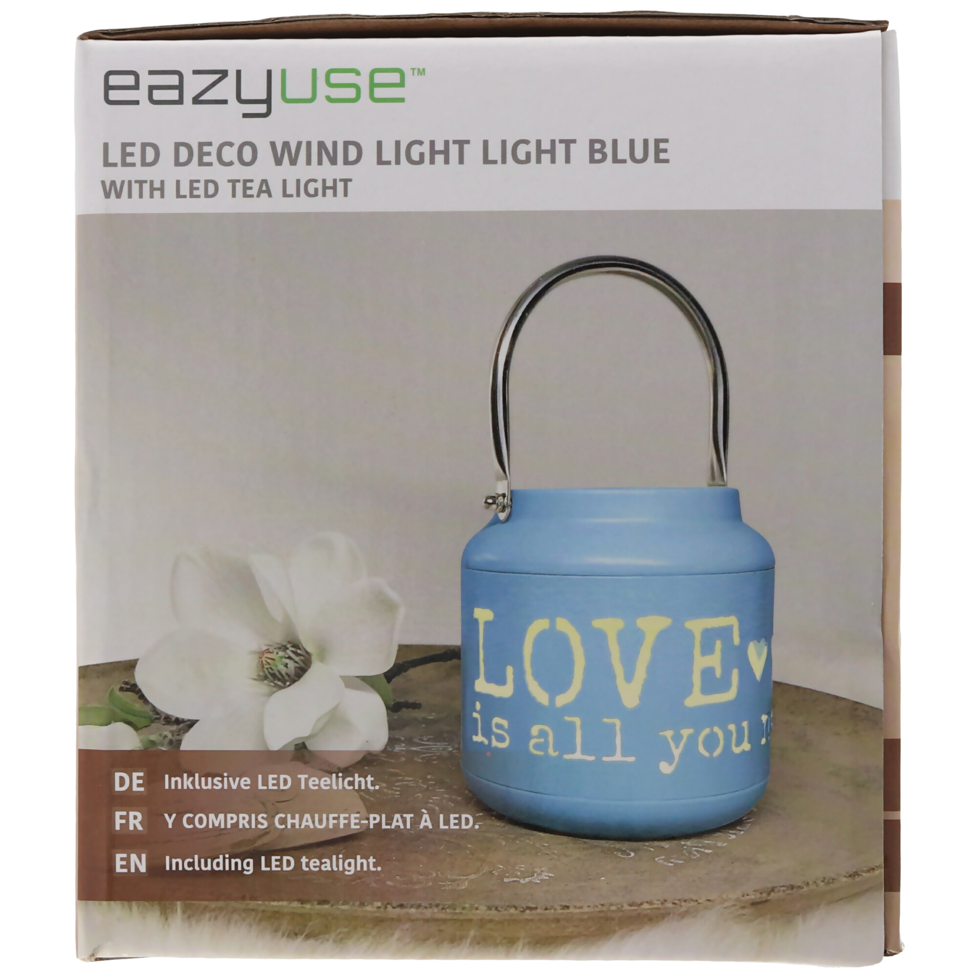 LED Windlicht mit dem Slogan Love is all you need, die LED Laterne, der Kerzenhalter rund, mit 2 Batterien