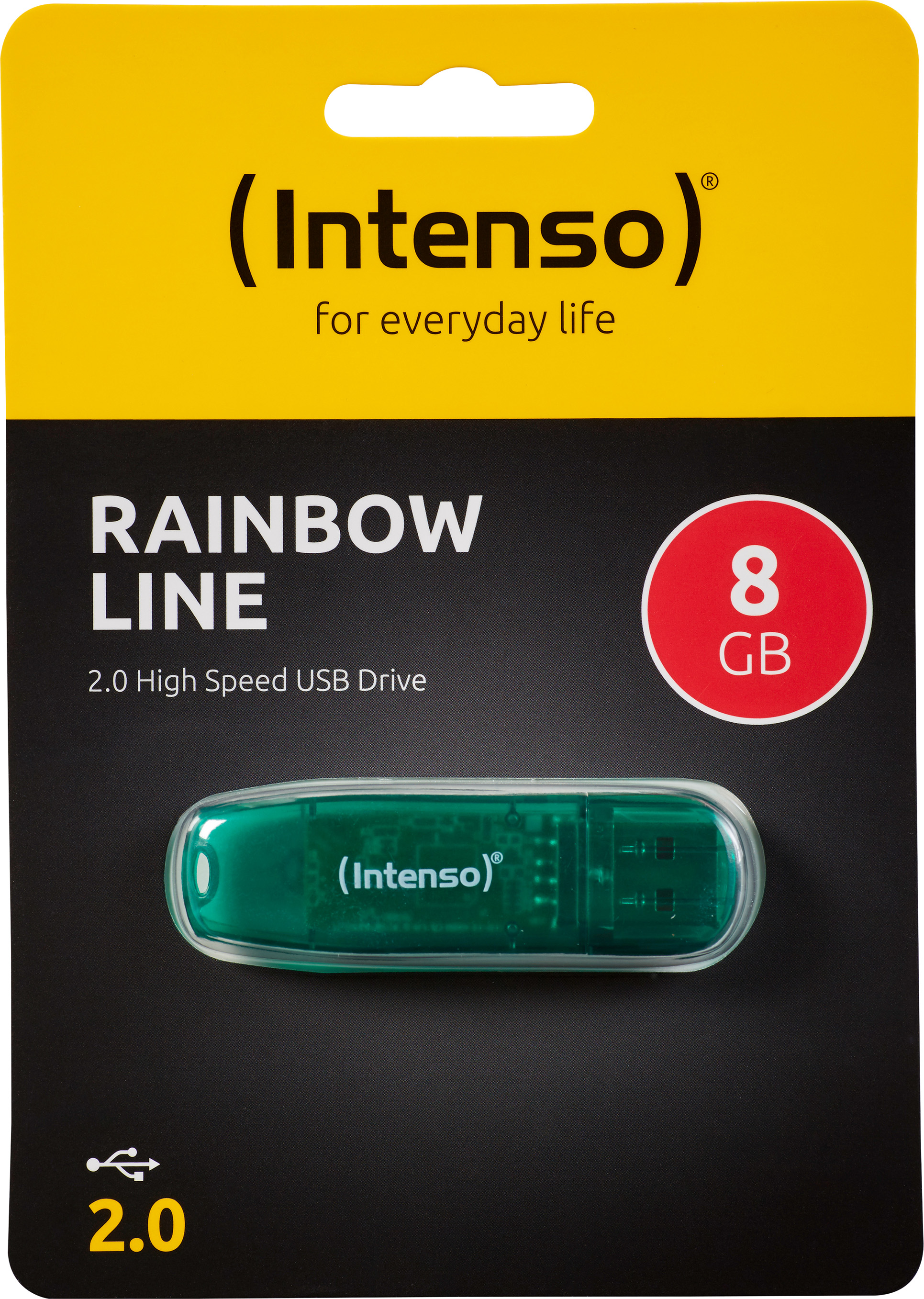 Intenso USB 2.0 Stick 8GB, Rainbow Line, grün (R) 28MB/s, (W) 6.5MB/s, Retail-Blister