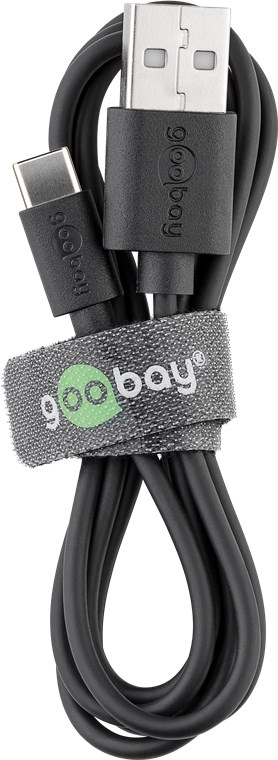 Goobay USB-C™ Dual Ladeset 2,4 A - Netzteil mit 2x USB-Buchse und USB Type-C™ 1m Kabel (Schwarz)