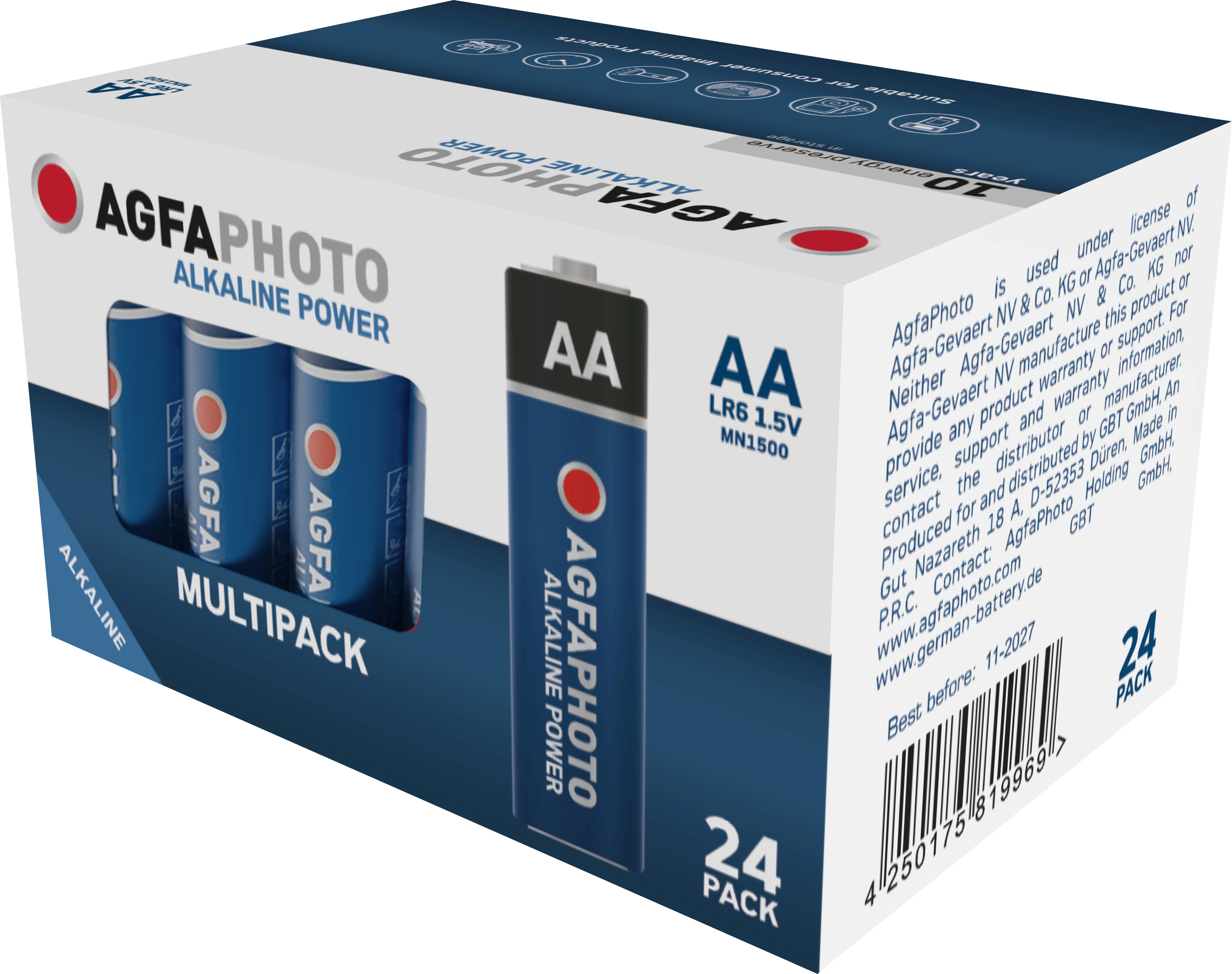 Agfaphoto Batterie Alkaline, Mignon, AA, LR06, 1.5V Power, Retail Box (24-Pack)
