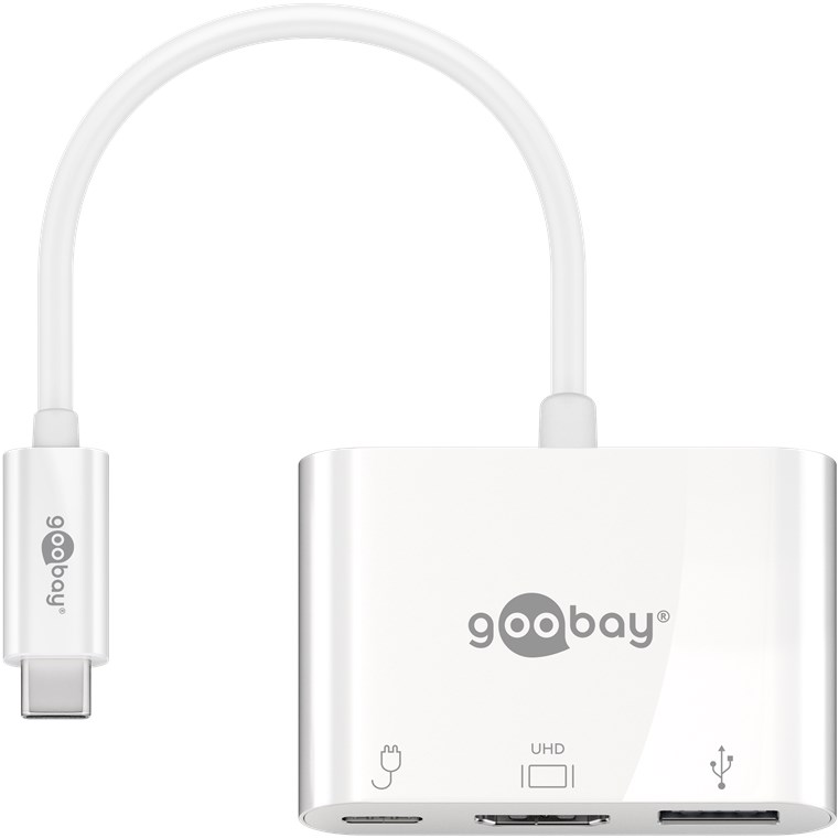 Goobay USB-C™ Multiport-Adapter HDMI, PD, weiß - erweitert ein USB-C™ Gerät um einen HDMI™- und einen USB 3.0- Anschluss