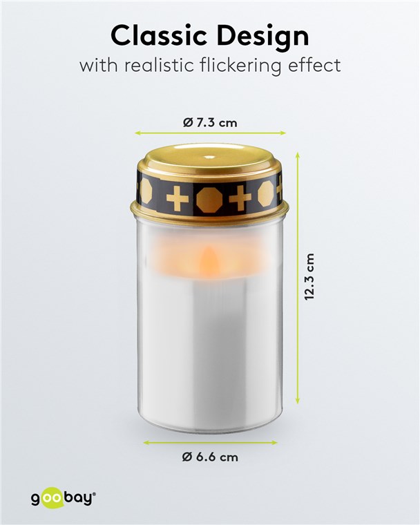 LED-Grablicht, weiß - mit realistischem Flackereffekt, warmweiß 2700 K, batteriebetrieben 2x AA, für den Innen- und Außenbereich IP44