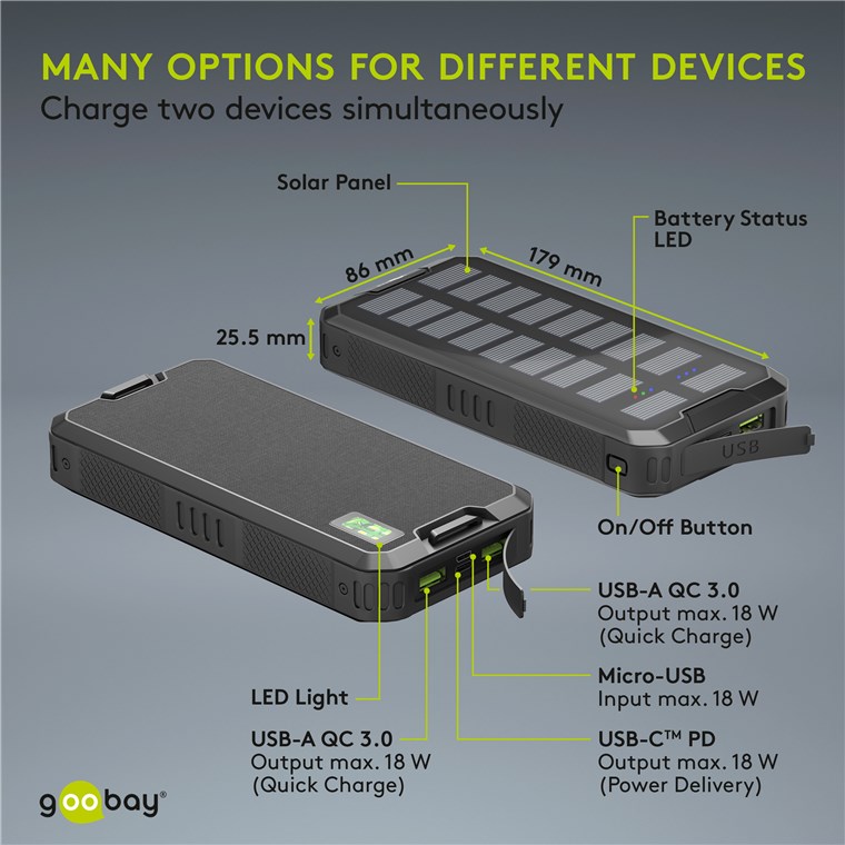 Outdoor-USB-Powerbank mit 20.000 mAh, LED-Licht, USB-C PD 20 W, LED - Ihr  Elektronik-Versand in der Schweiz