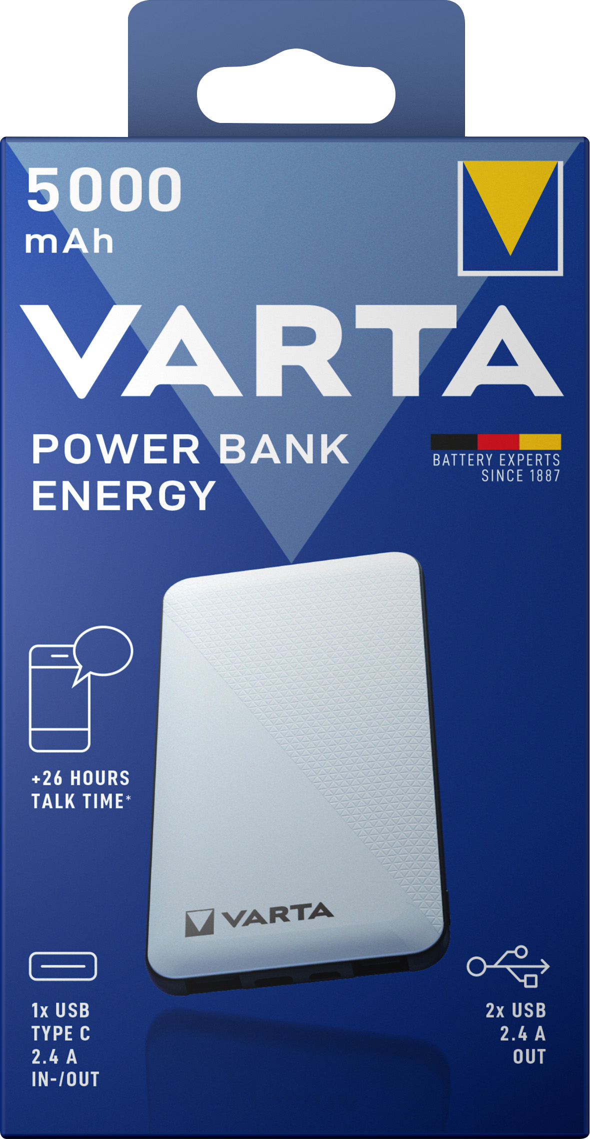 Varta Akku Powerbank, 5V/5.000mAh, Energy, weiss 2xUSB-A/Micro-B/-C
