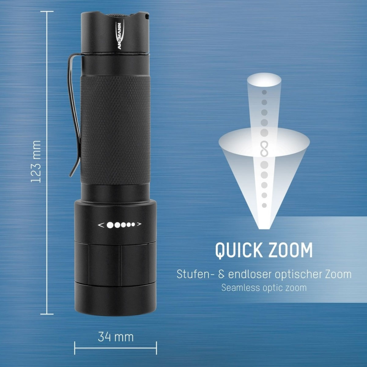 Ansmann M250F Professionelle LED-Taschenlampe mit der stufen- sowie endlosen Fokussierung