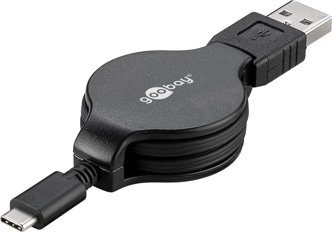 Goobay USB-C™ Lade- und Synchronisationskabel, ausziehbar - für Geräte mit USB-C™-Anschluss; Schwarz