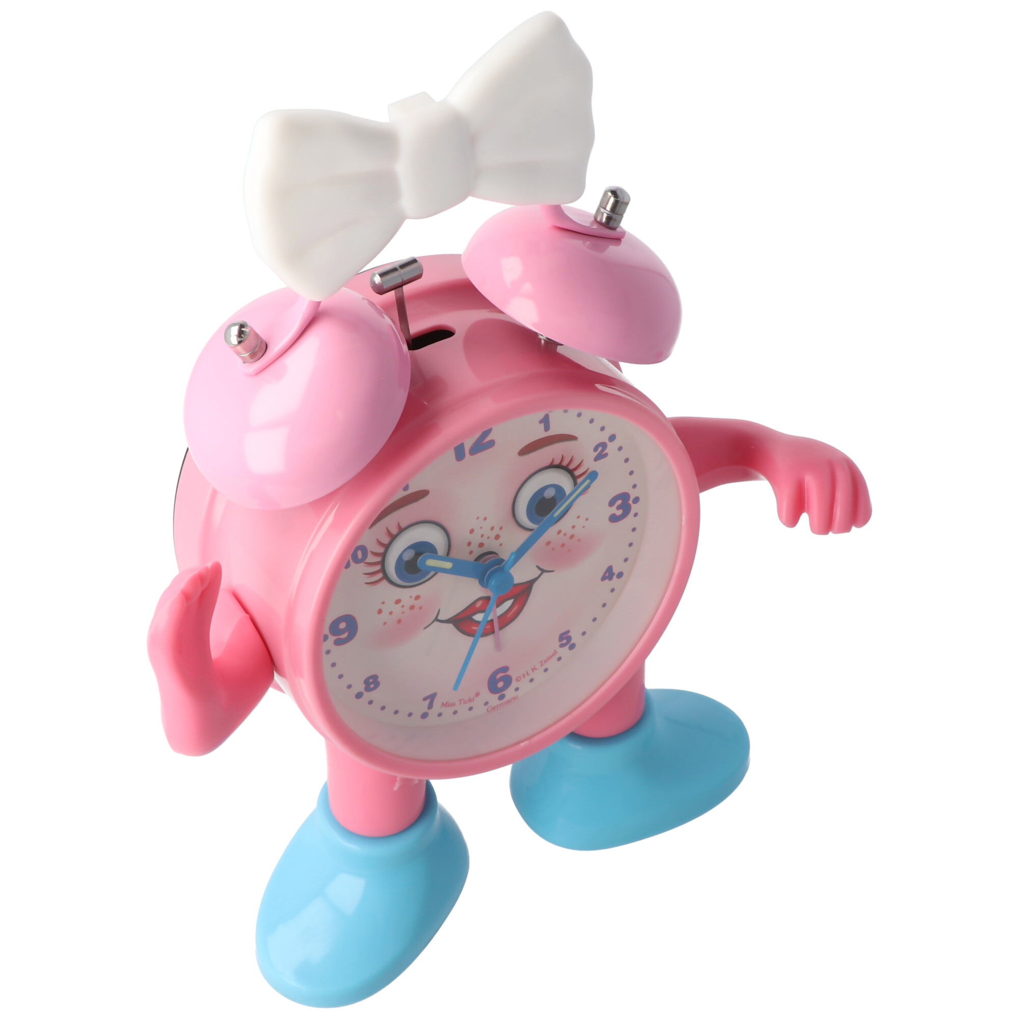 ABC spielerisch die Uhrzeit lernen, Miss Ticki der Kinderwecker pink weiß, inklusive Batterie
