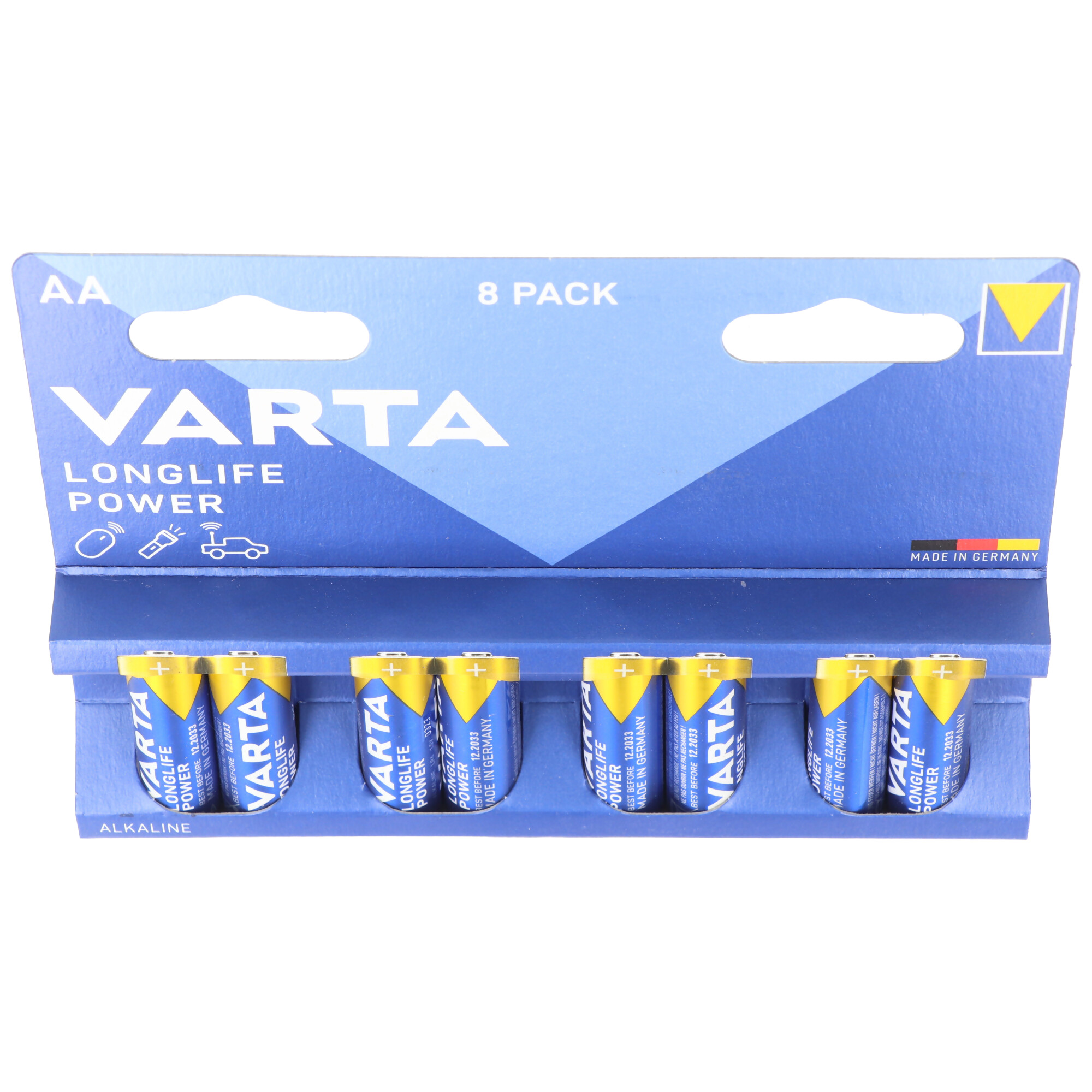 Varta Batterie Alkaline, Mignon, AA, LR06, 1.5V Longlife Power, Retail Blister (8-Pack)