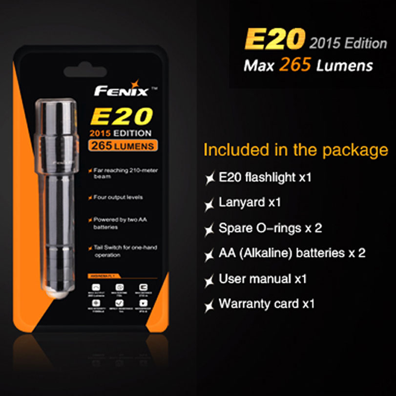 Fenix E20 LED Taschenlampe (2015) Cree XP-E2 LED Taschenlampe inklusive 2 Mignon AA Batterien