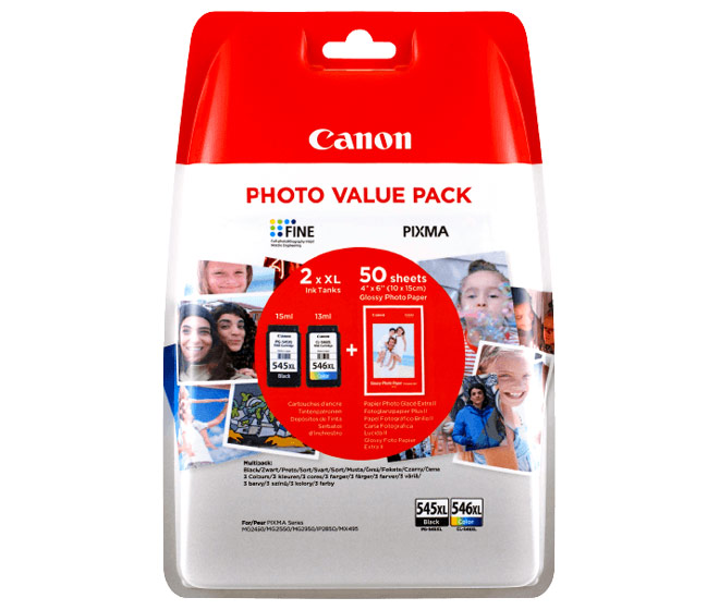 Canon Tintenpatronen Value-Pack PG545XL/CL-546XL schwarz/color, inkl. 50 Blatt Fotopapier 10x15cm