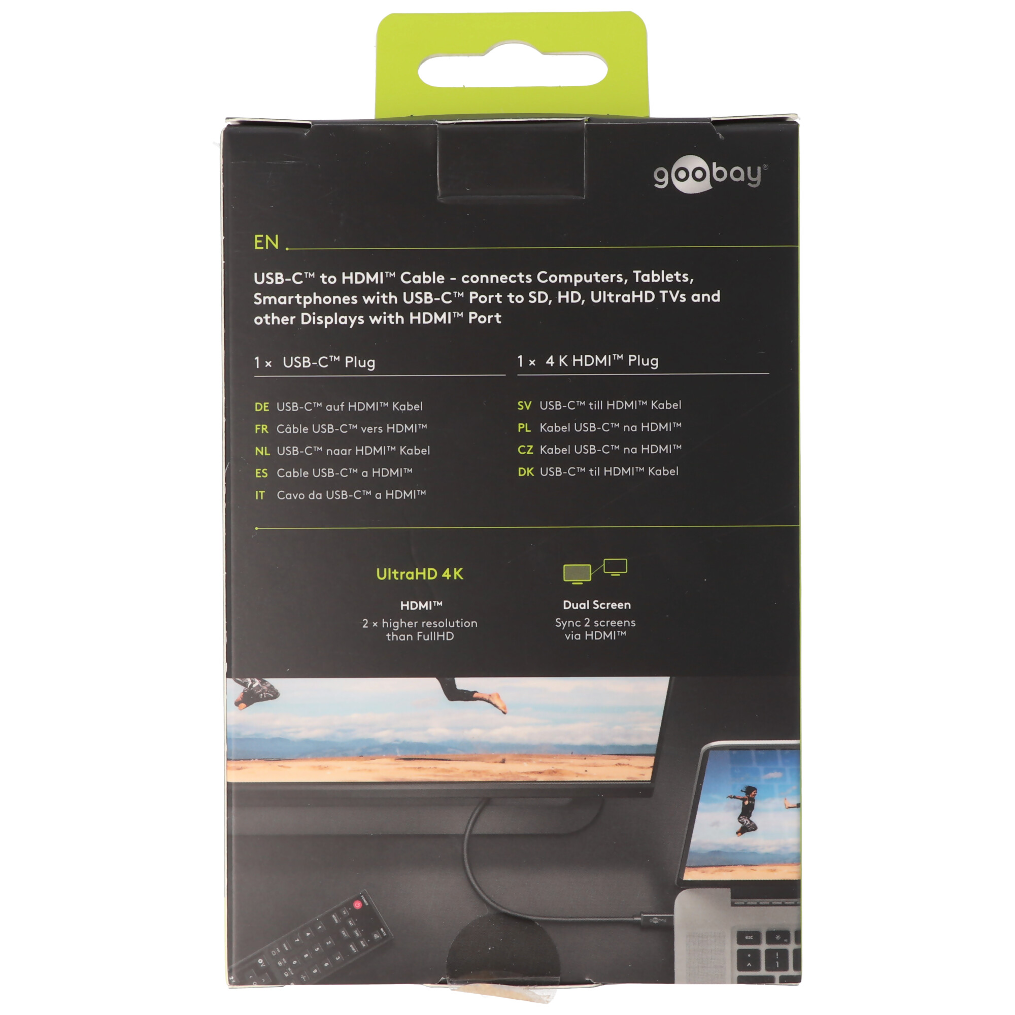 USB-C auf HDMI Adapterkabel, USB-C Stecker auf HDMI-Stecker, ermöglicht die Übertragung von Ultra HD-Videosignalen auf einen externen Bildschirm