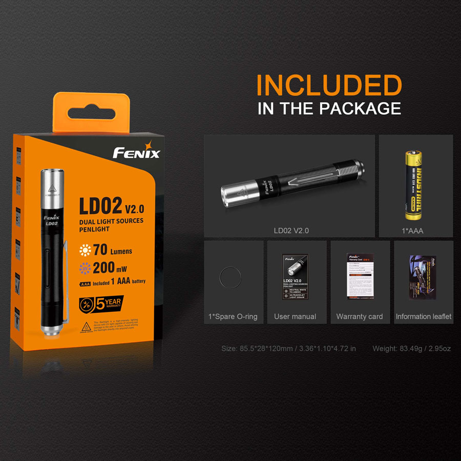 Fenix LD02 V2.0 Cree XQ-E HI LED und UV Licht Taschenlampe