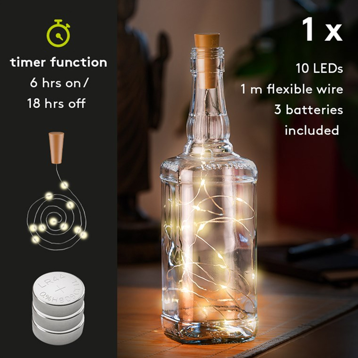 10er LED-Flaschen-Lichterkette inklusive Timer