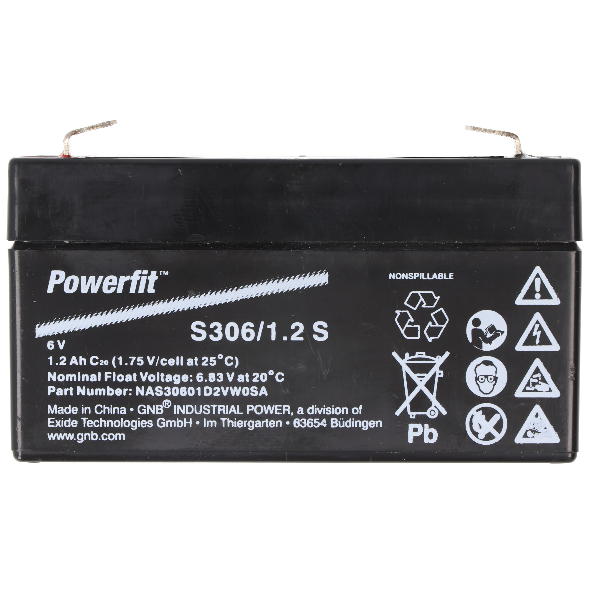 Exide Powerfit S306/1,2 S Blei Akku mit Faston 4,8 mm 6V, 1200mAh