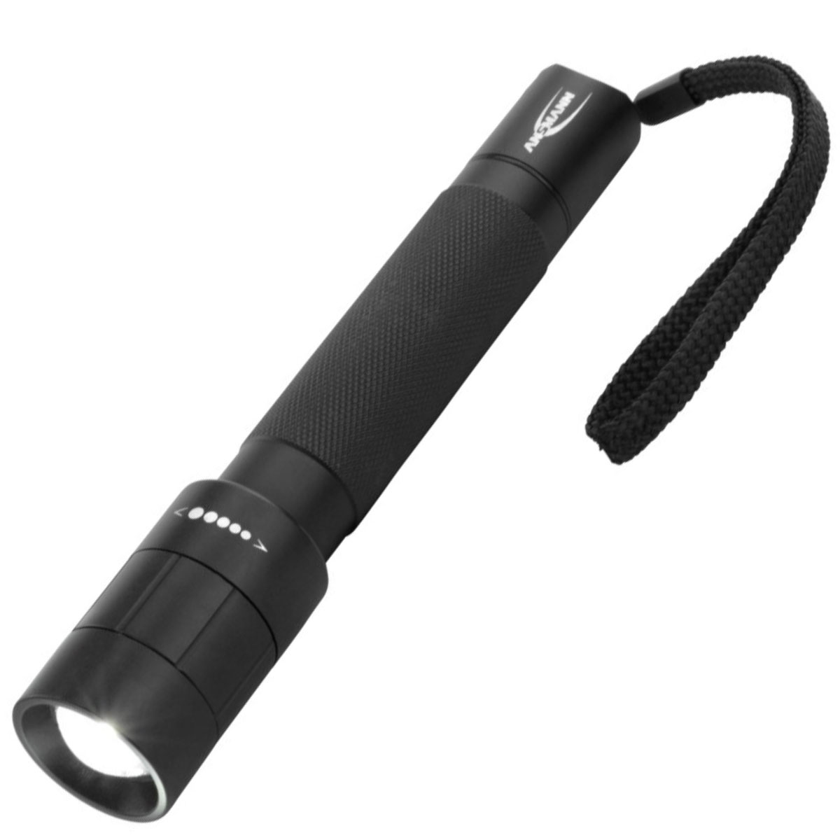 Ansmann professionelle Taschenlampe 5W-LED mit stufen- sowie endloser Fokussierung, inklusive 2 Mignon AA Batterien, abnehmbarem Halteclip und Handschlaufe