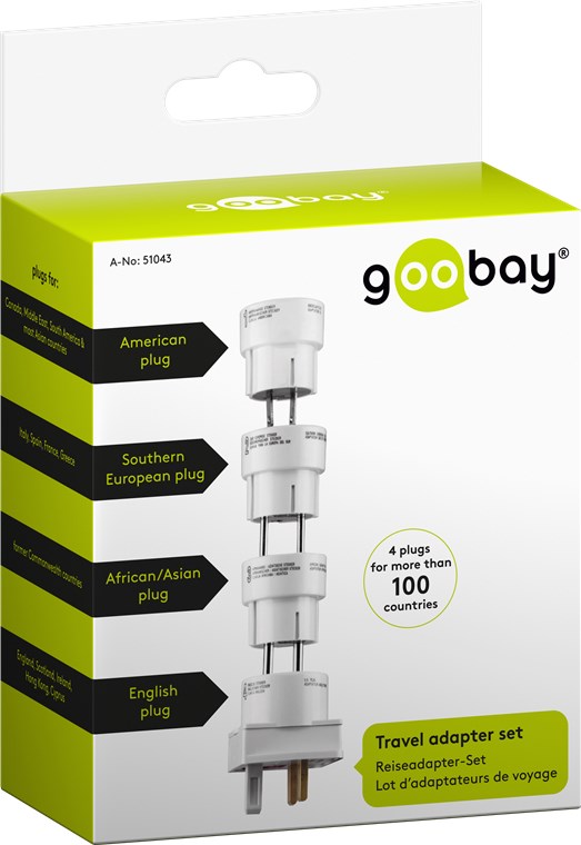 Goobay Reiseadapter-Set - universelle Netzadapter zum Anschluss elektrischer Geräte mit deutschem Stecksystem an Steckdosen im Ausland
